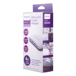 Philips 4 Port USB Charging Station - Powered - <b>24W 4.8A</b> - White